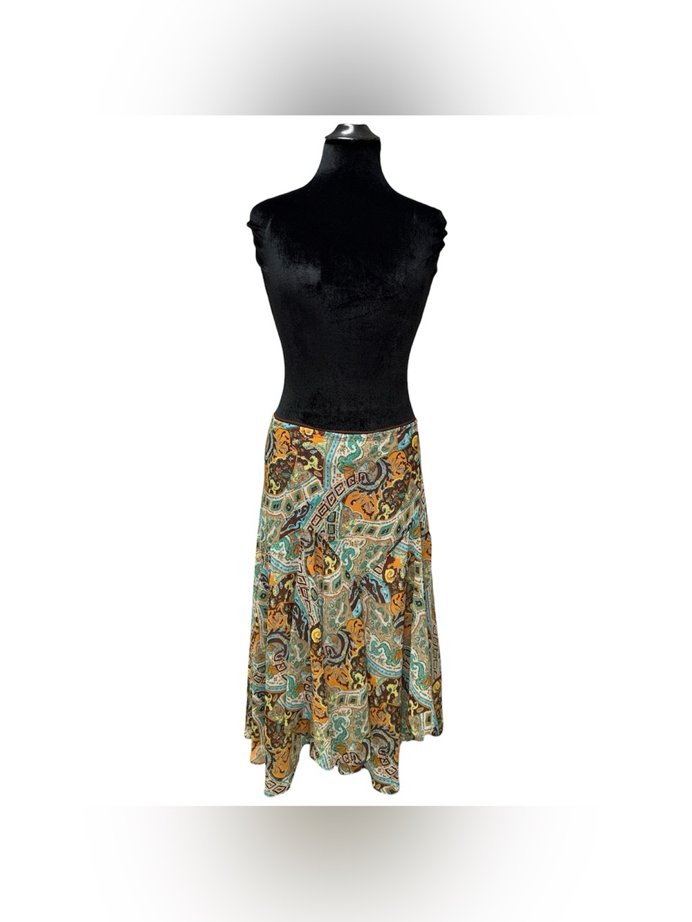 Y2K Asymmetrical Paisley Midi Skirt